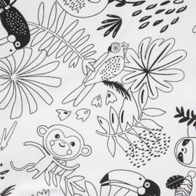 Tissu en coton jungle à colorier blanc et noir utilisé pour la confection des tapis d'éveil ou de Gaston le dragon - sur mesure