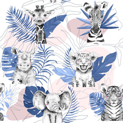 Tissu en coton savane vieux rose et bleu marine utilisé pour la confection des tapis d'éveil ou de Gaston le dragon - sur mesure