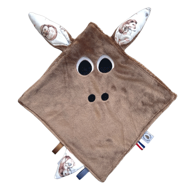 Doudou plat pour bébé tout doux couleur taupe coton motif hérisson