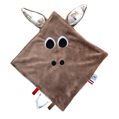 doudou plat pour bébé thème foret tissu tout doux avec petites oreilles a attraper