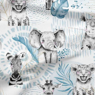 Tissu en coton savane bleu pastel utilisé pour la confection des tapis d'éveil ou de Gaston le dragon - sur mesure